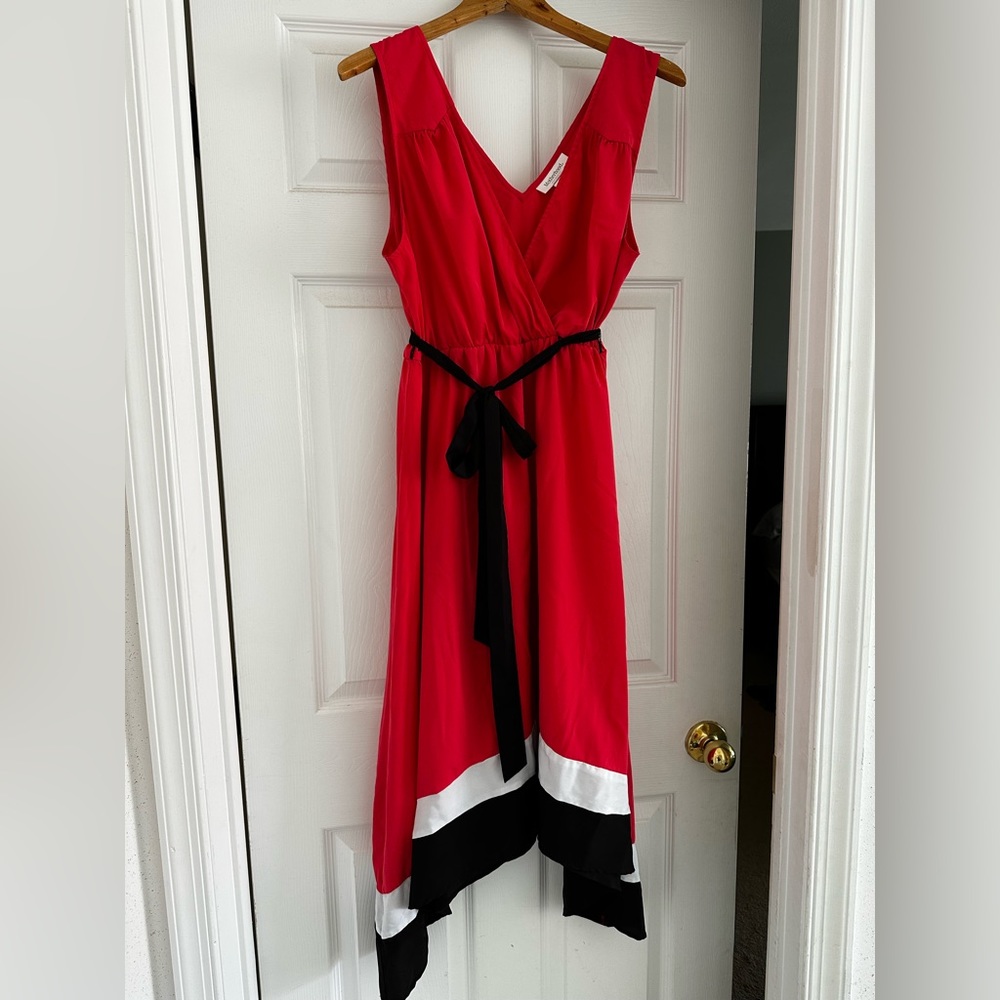 Motherhood maternity watermelon pink-red dress w/black & white accent - size xl